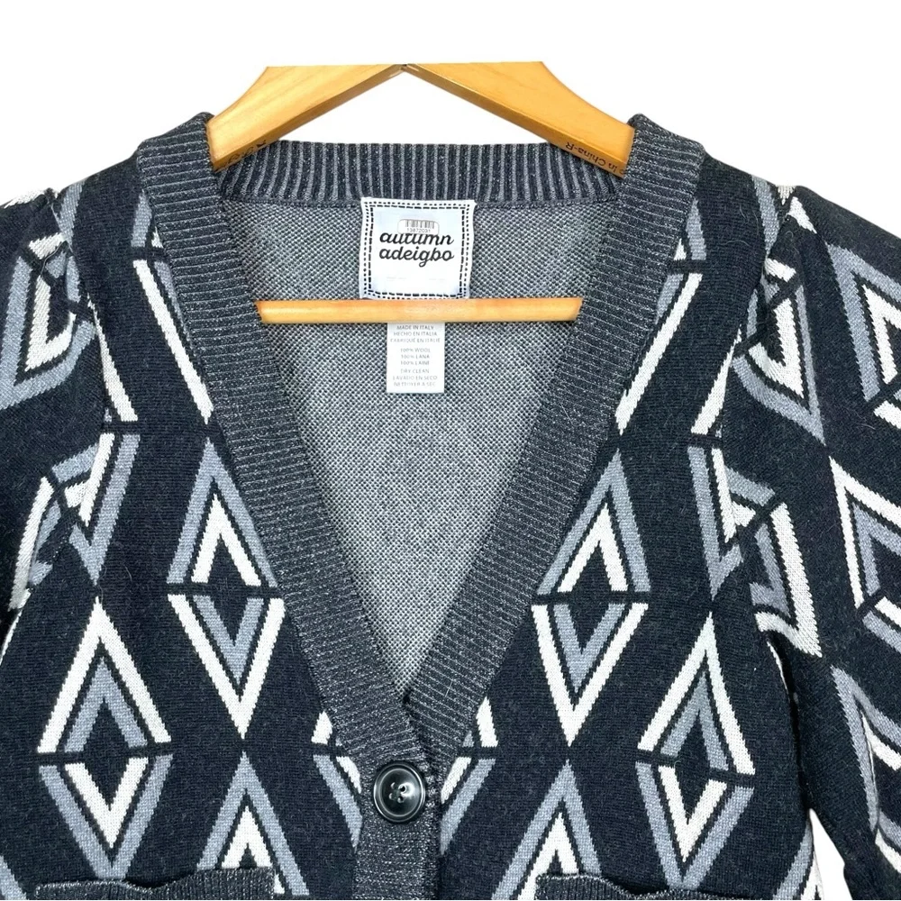 Autumn Adeigbo Sweater Cardigan Anabella Geometric 100% Wool Size S Italy EUC